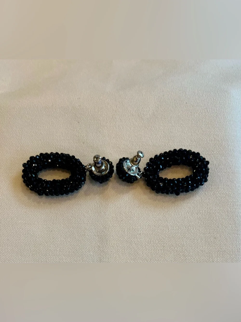 Vintage Black Beaded Hoop Drop Earrings - Women Jewelry - Picture 12 of 16